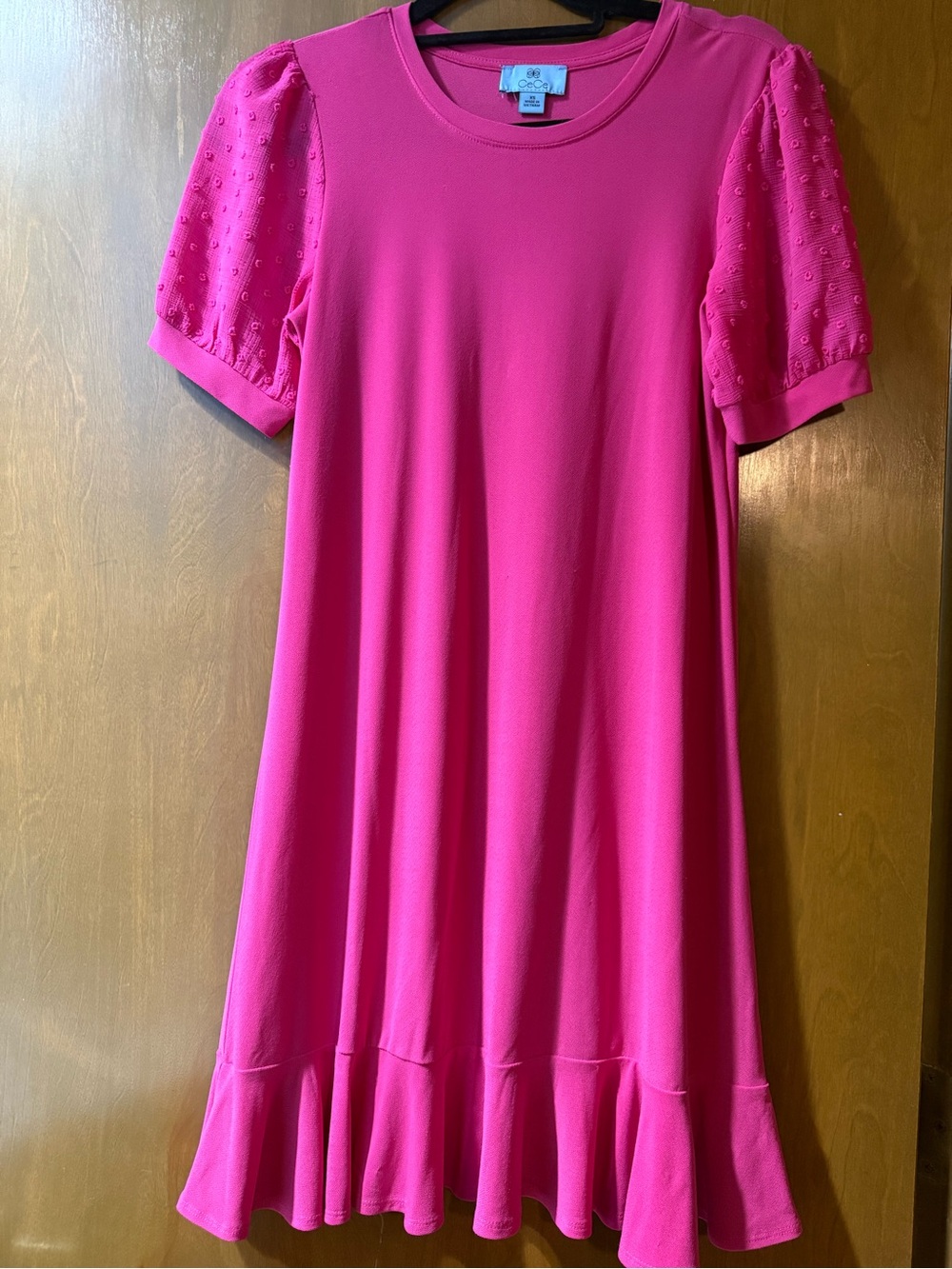 CeCe Hot Pink Puff Sleeve Swing Dress